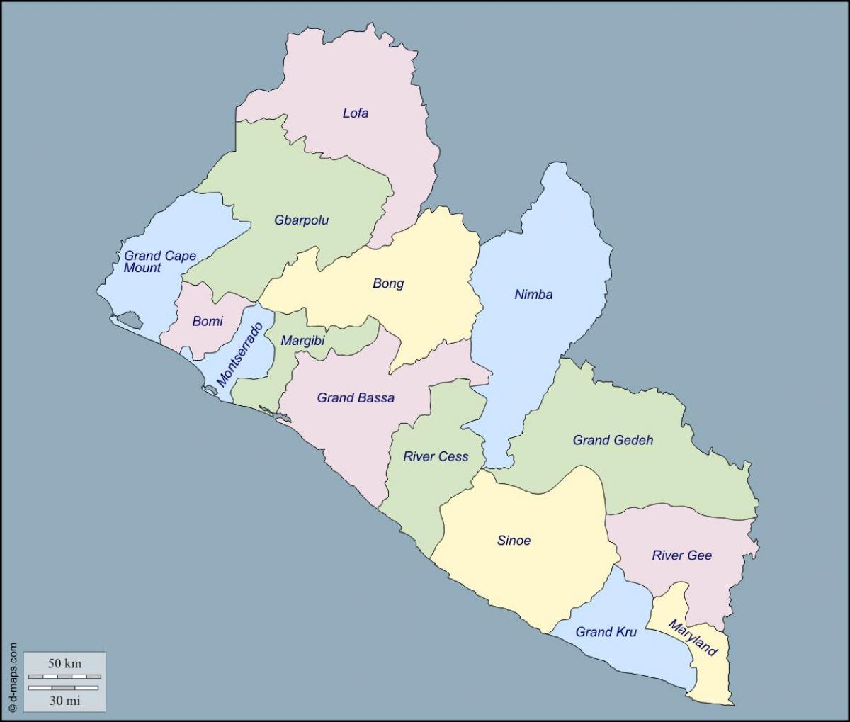 Karte von Liberia Landkreise