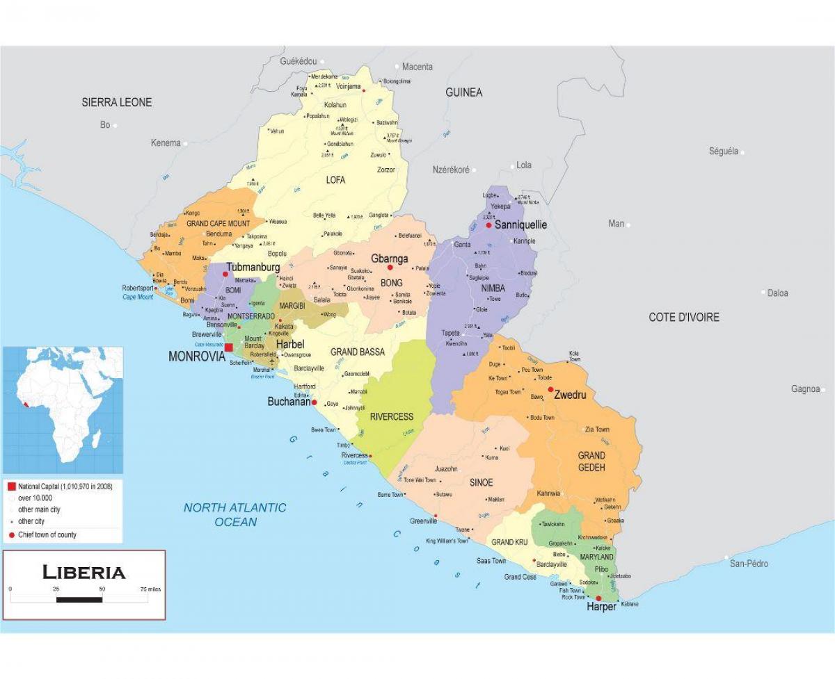Karte zeichnen die politische Landkarte von Liberia