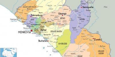 Die politische Karte von Liberia