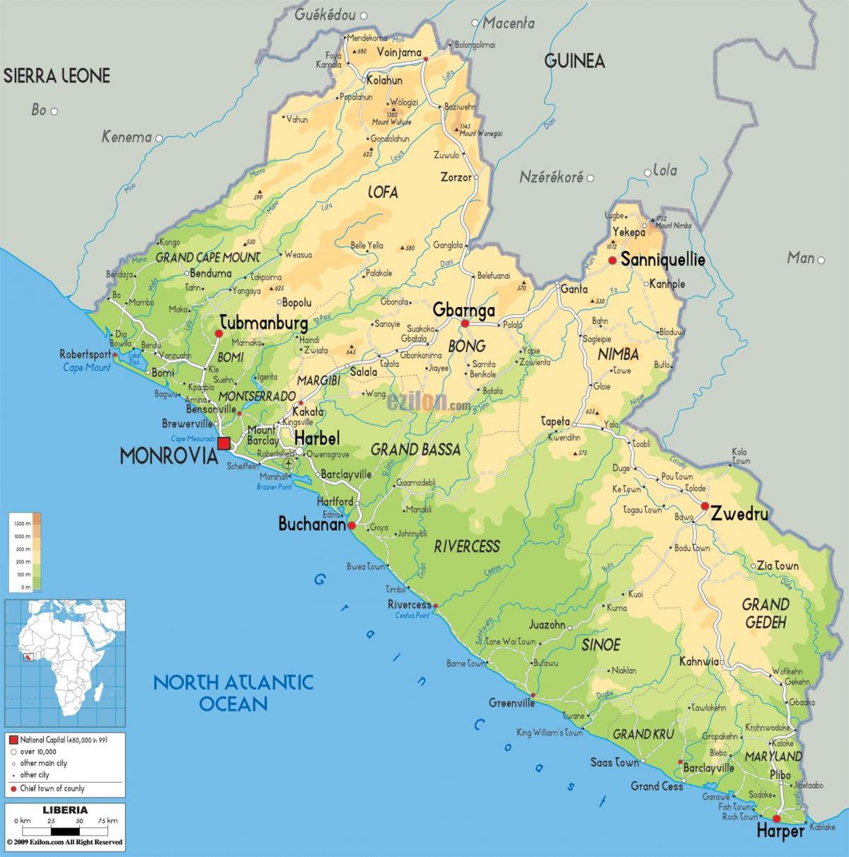 zeichnen Sie die Karte von Liberia