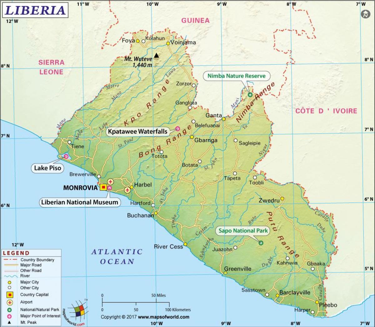 die Karte von Liberia