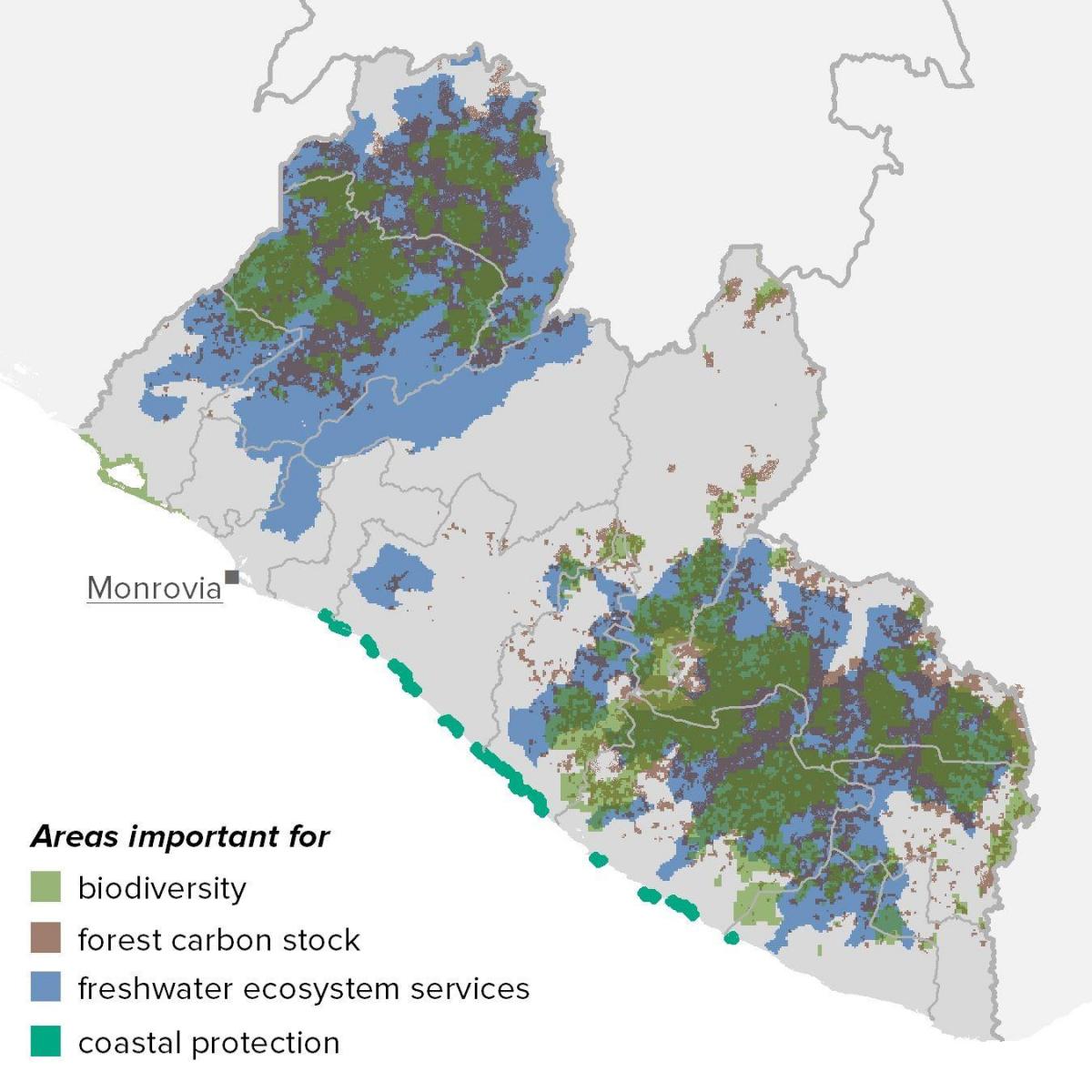 Karte von Liberia natürlichen Ressourcen