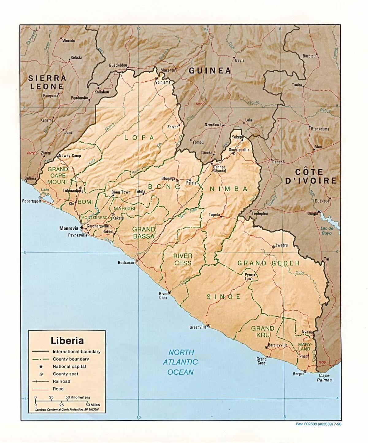 zeichnen Sie die relief-Karte von Liberia